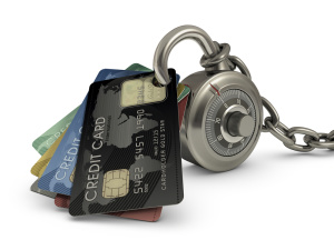 credit cards on a combination lock
